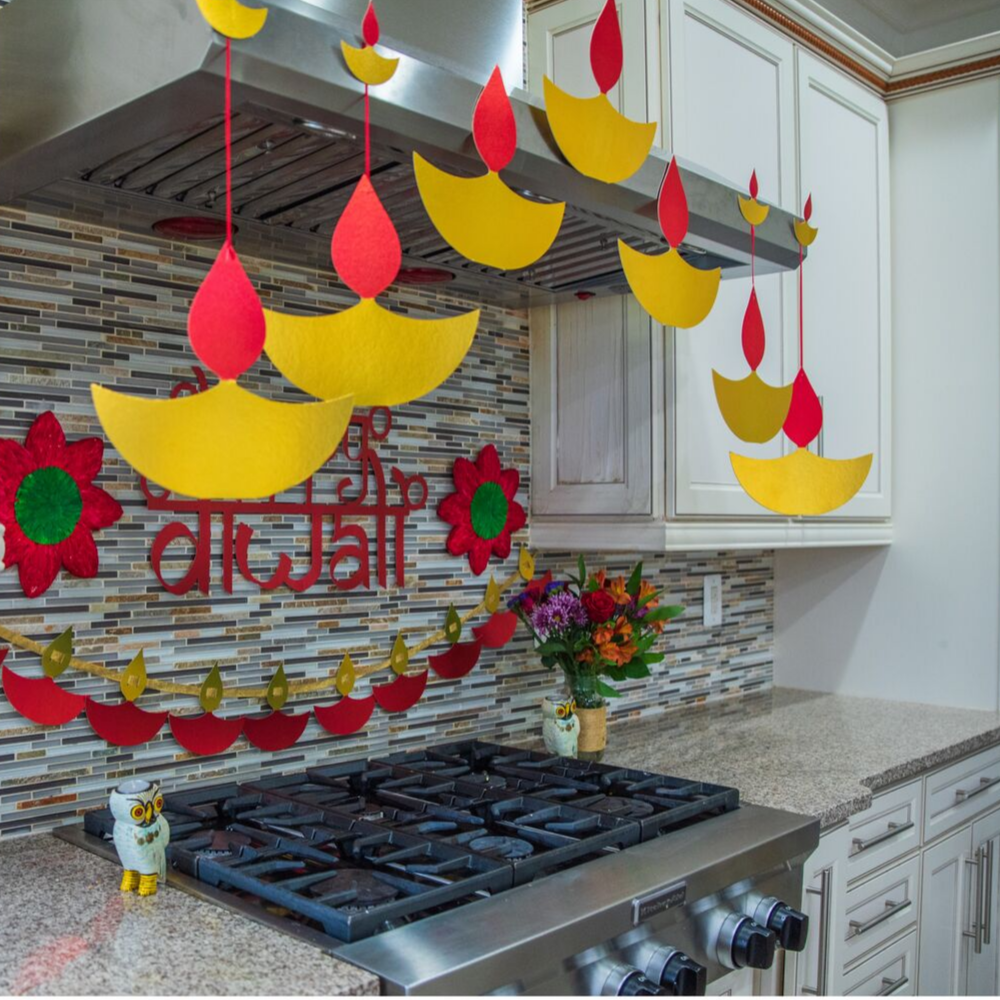 DIY Diya gold and red cutouts for home and pooja decorations